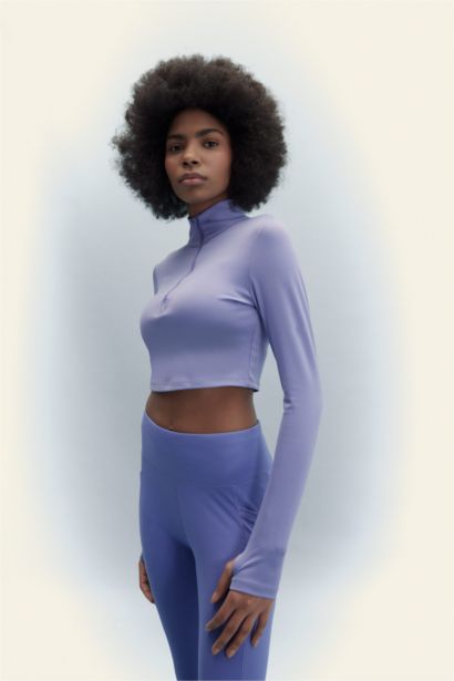 T-shirt Slim à manches longues zippé à col montant