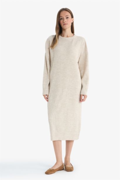 Robe à col rond manches longues Coupe régulière