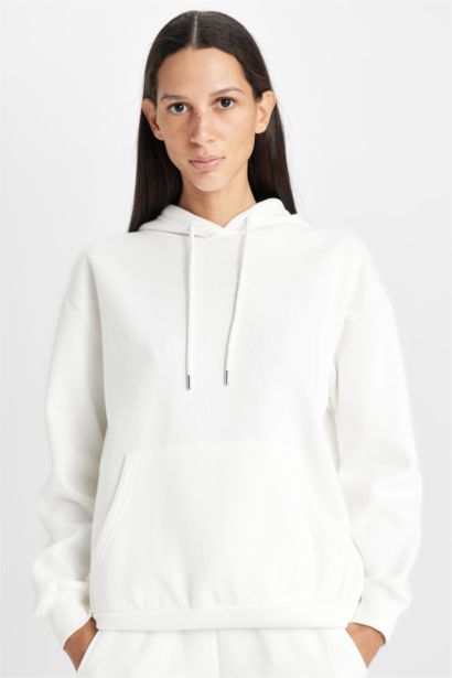 Relax Fit Kapüşonlu Kanguru Cepli Kalın Basıc Sweatshirt