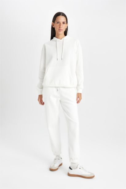 Relax Fit Kapüşonlu Kanguru Cepli Kalın Basıc Sweatshirt