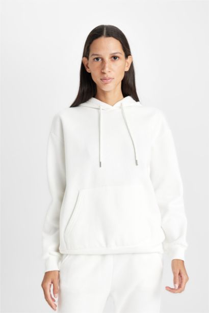 Relax Fit Kapüşonlu Kanguru Cepli Kalın Basıc Sweatshirt