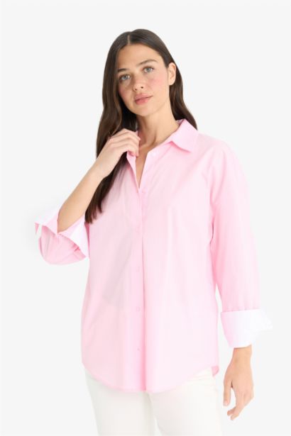 Chemise oversize en popeline à manches longues