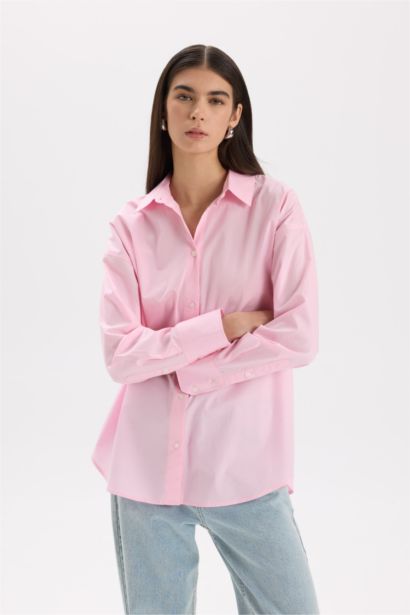 Oversize Fit Shirt Collar Poplin Long Sleeve Shirt