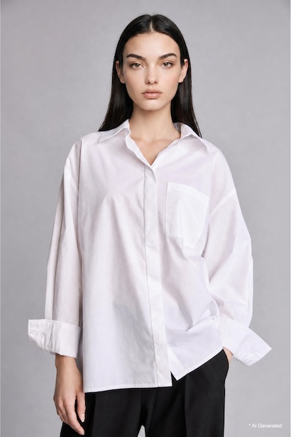 Oversize Fit Poplin Long Sleeve Shirt