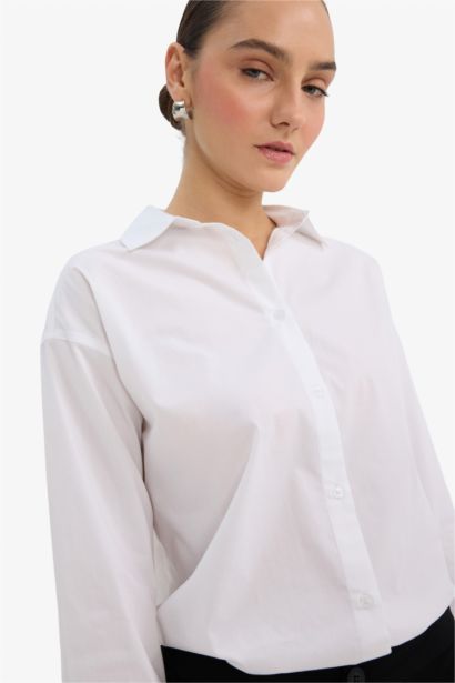 Oversize Fit Shirt Collar Poplin Long Sleeve Shirt