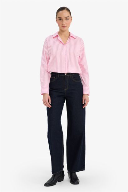 Oversize Fit Shirt Collar Poplin Long Sleeve Shirt