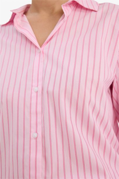 Oversize Fit Shirt Collar Poplin Long Sleeve Shirt