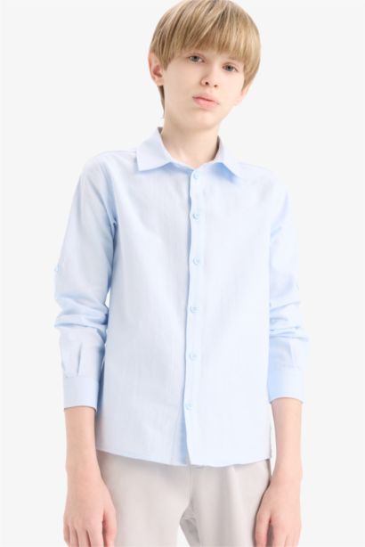 Boy Regular Fit Polo Neck Oxford Long Sleeve Shirt