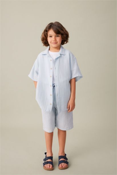 Boy Oversize Fit Polo Neck Muslin Shirt
