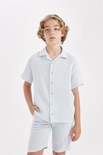 Boy Oversize Fit Polo Neck Muslin Shirt