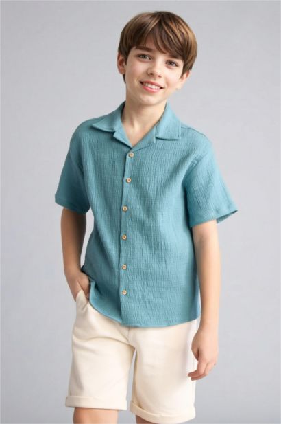 Boy Oversize Polo Neck Muslin Shirt