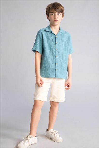 Boy Oversize Polo Neck Muslin Shirt