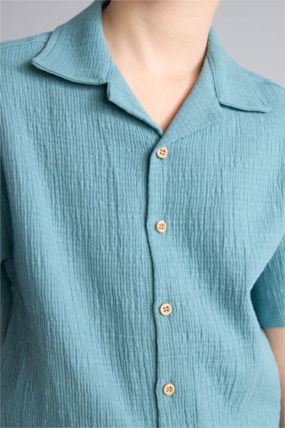 Boy Oversize Polo Neck Muslin Shirt