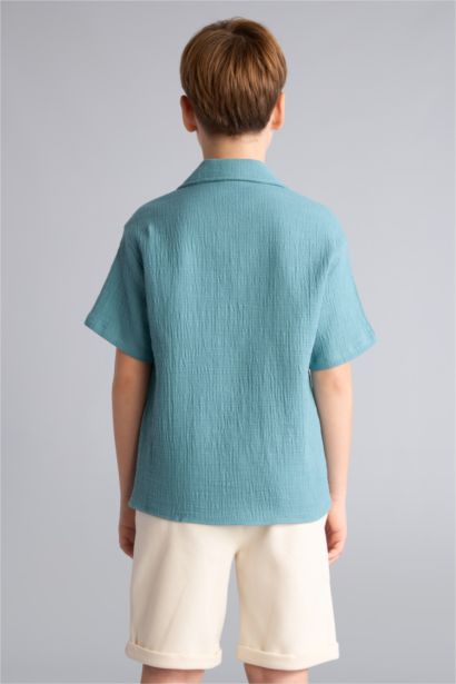 Boy Oversize Polo Neck Muslin Shirt
