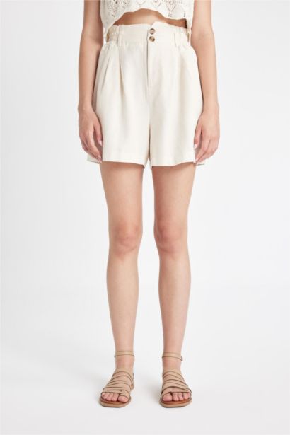 Relax Fit Linen Blended Paperbag Waist Shorts