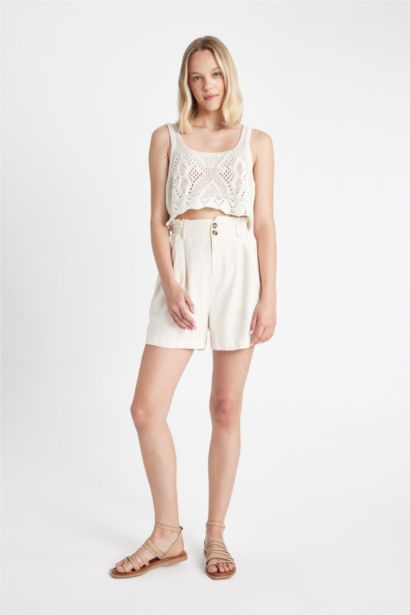 Relax Fit Linen Blended Paperbag Waist Shorts