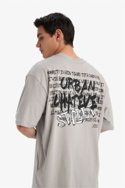 Cotton Oversize Fit Crew Neck Back Printed T-Shirt