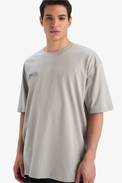 Cotton Oversize Fit Crew Neck Back Printed T-Shirt