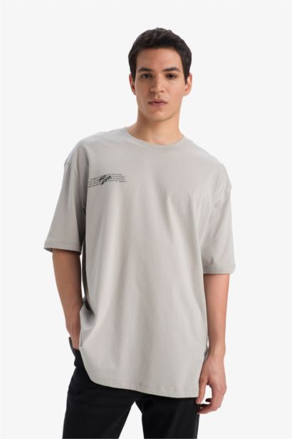 Cotton Oversize Fit Crew Neck Back Printed T-Shirt