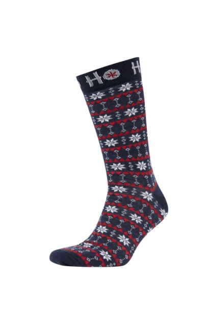 Erkek Yılbaşı Temalı Pamuklu 2'li Uzun Çorap