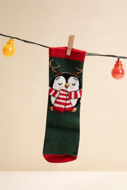 Kız Çocuk Yılbaşı Temalı Pamuklu 3'lü Uzun Çorap