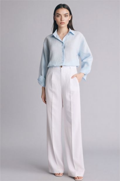 Льняная рубашка оверсайз с рубашечным воротником и длинным рукавом