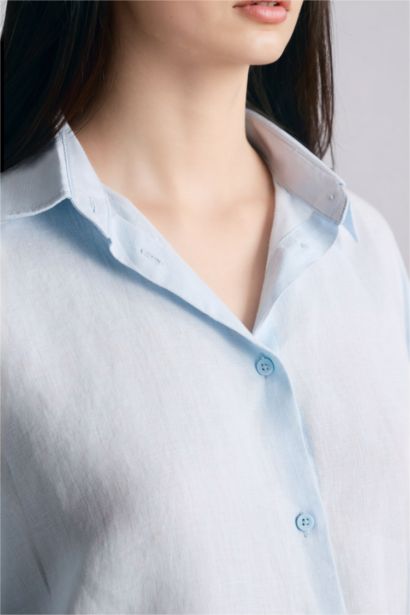 Льняная рубашка оверсайз с рубашечным воротником и длинным рукавом