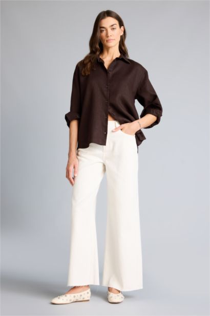 Рубашка с длинным рукавом оверсайз из льна для женщин