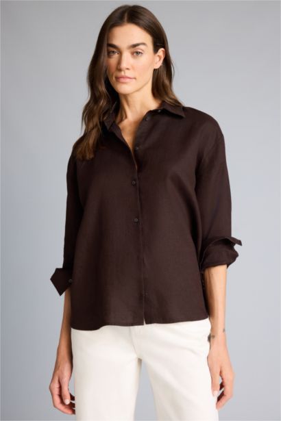 Рубашка с длинным рукавом оверсайз из льна для женщин
