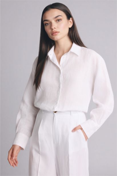 Рубашка с длинным рукавом оверсайз из льна для женщин