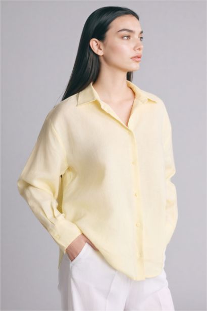 Рубашка с длинным рукавом оверсайз из льна для женщин
