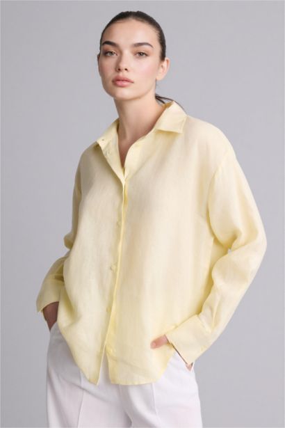 Рубашка с длинным рукавом оверсайз из льна для женщин