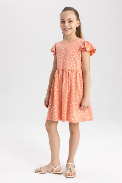 Robe à motifs à manches courtes en peigné pour fille