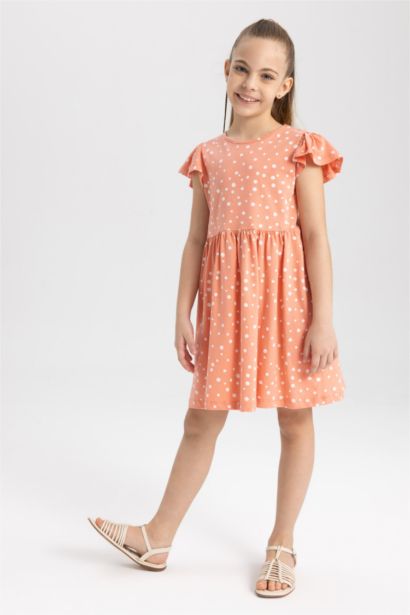 Robe à motifs à manches courtes en peigné pour fille