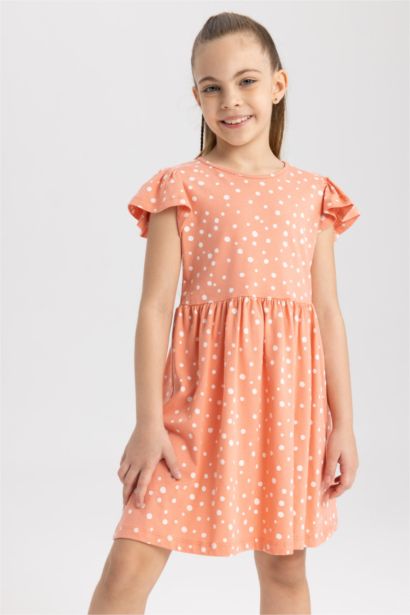 Robe à motifs à manches courtes en peigné pour fille