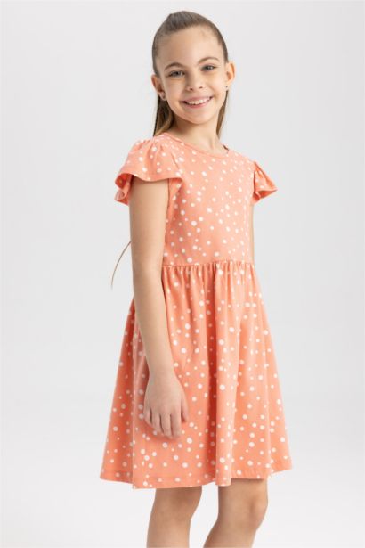 Robe à motifs à manches courtes en peigné pour fille