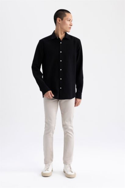 Modern Fit Polo Neck Long Sleeve Shirt