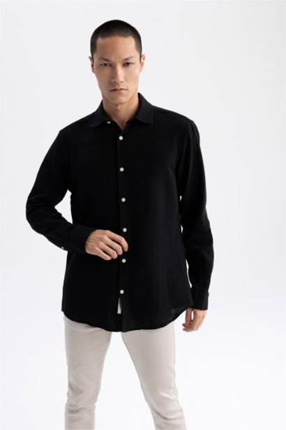 Modern Fit Polo Neck Long Sleeve Shirt