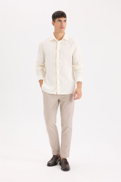 قميص كم طويل موسلين قصة عادية بياقة بولو