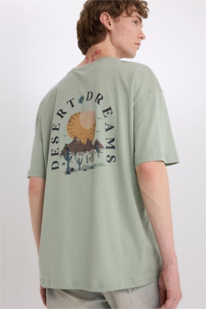 تيشيرت نص ردن اوفر سايز بياخة مستديرة وطبعة من الخلف