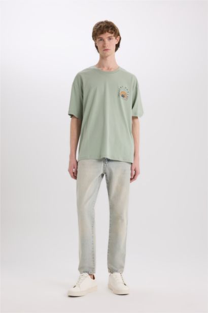 تيشيرت نص ردن اوفر سايز بياخة مستديرة وطبعة من الخلف