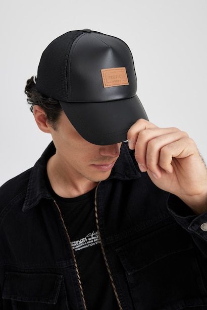 Men Faux Leather Cap Hat