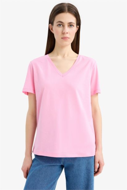 تيشيرت نص ردن سادة بيزك قصة عادية بياخة V