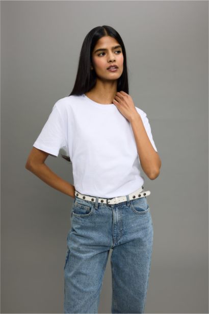 Regular Fit Crew Neck Basic Cotton White T-Shirt