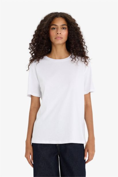Regular Fit Crew Neck Basic Cotton White T-Shirt