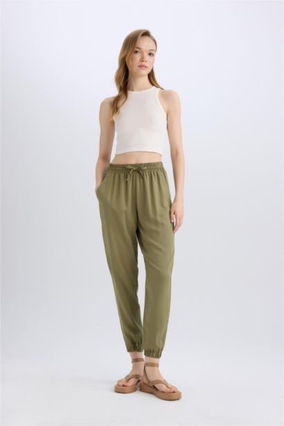 Pantalon de Jogging à Poches Taille Normale Longueur Cheville en Viscose