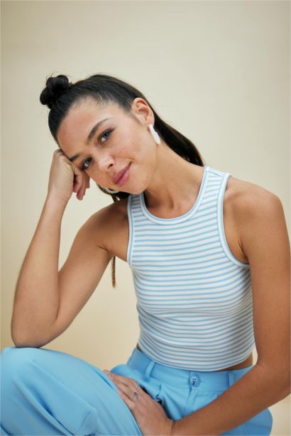 Fitted Crew Neck Ribbed Camisole Singlet
