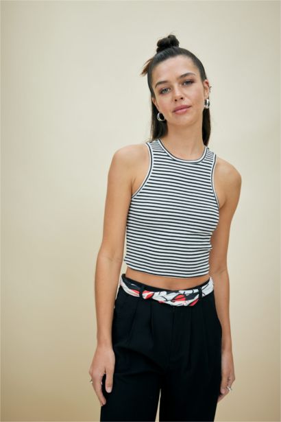 Fitted Crew Neck Ribbed Camisole Singlet