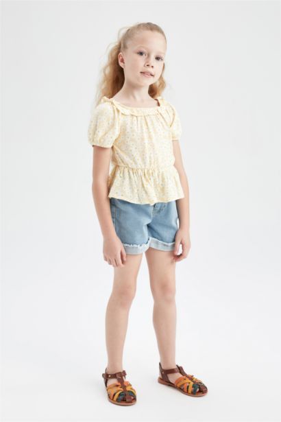 Блузка з коротким рукавом з рукавами-ліхтариками для дівчаток