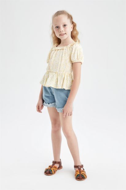 Блузка з коротким рукавом з рукавами-ліхтариками для дівчаток